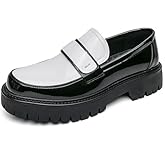 Men's Fashion Chunky Platform Penny Loafers Luxury Round Toe Slip-On Dress Shoes with Non-Slip Lug Sole for Business Work and Daily Casual Wear Sizes 6-14