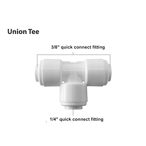 PureSec 2018 Push to Connect 1/4-inch 3/8-inch Plastic Union Tee Connector Quick Fittings for RODI System (5 Pack) (5, 3/8" Tube O.D.X1/4" Tube O.D.X3/8" Tube O.D.)