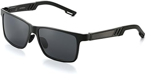 QORENY Men's Hot Retro Driving Polarized Wayfarer Sunglasses Al-Mg Metal Frame Ultra Light (Black frame/Grey Lens, As pictures)
