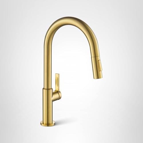 KRAUS OLETTO SINGLE HANDLE PULL DOWN KITCHEN FAUCET IN SPOT-FREE BRUSHED BRASS, KPF-2820BB
