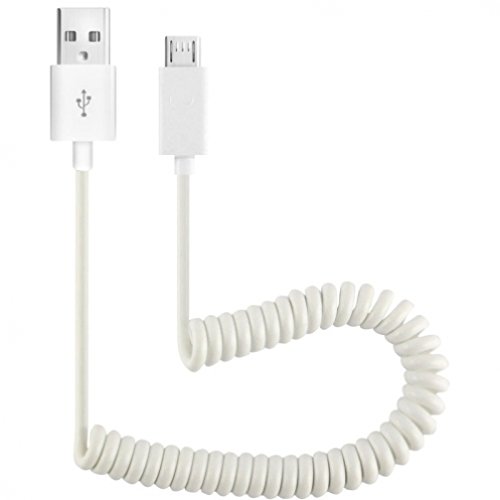 White Coiled Micro USB Data Cable Charging Power Wire for Virgin