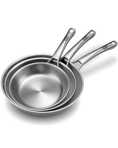 SNOWCLAD 2026 New Model Stainless Steel Pan Set 3-Piece 20 + 24 + 28 cm, Stainless Steel Pan Uncoated, Pan Induction, Universal Pan, Suitable for All Hob Types, Oven and Dishwasher Safe, PFOA-Free