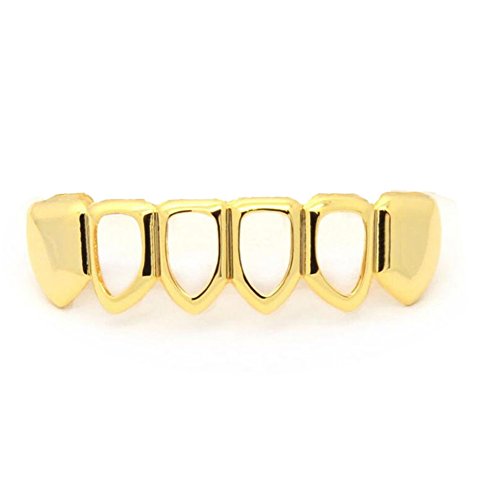 JINAO New Custom Fit 18K Gold Plated Vampire Four Open Face Gold Grillz Set For Christmas gift (BOTTOM)