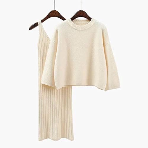 SHUCHANGLE Sweater dress Autumn Winter Women Knitted Tracksuit Sweater Dress Solid Straight Dress Sweater Tops Two Piece Sets Suits