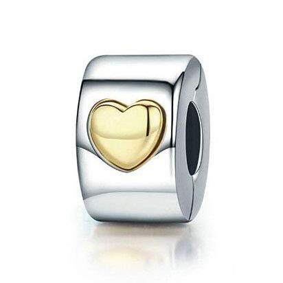 Flowers Charm 925 Sterling Silver Love Heart Clip Charm Stopper Charm Lock Charm Stopper Charms for Pandora Bracelets (Love Charms)