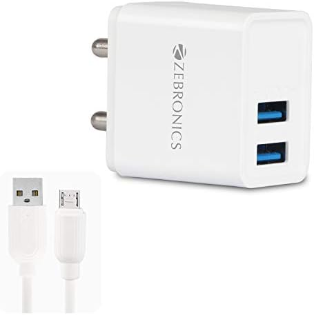 ZEBRONICS Zeb-MA5321 USB Charger Adapter with 1 Metre Micro USB Cable, 5V 3.1A Output, Fast Charge, for Mobile Phone/Tablets (White)