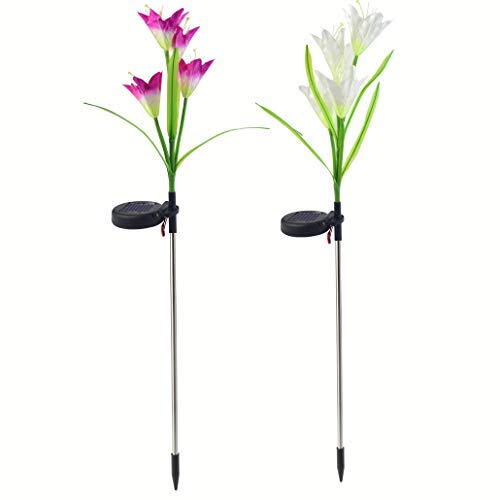 Solar Lily Flower Light,Solar Garden Stake Lights,Solar Stake Lights Outdoor led for Lawn, Garden, Pond, Patio, Gravestones, Special Occasions, Poualss, 2Pack(8 Lily Flower)