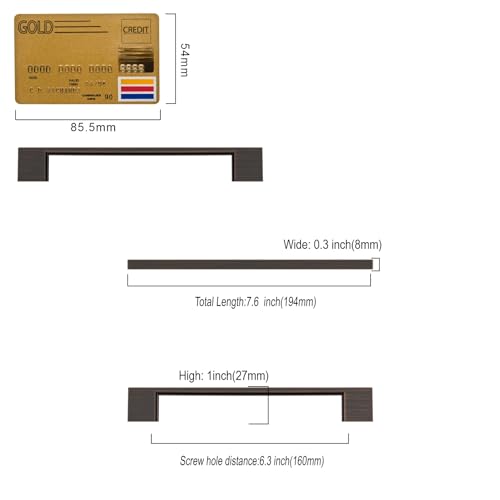 Amerdeco 6 Pieces Oil Rubbed Bronze Handles 160 mm for Cabinets Black - Stainless Steel Handles for Drawers and Sliding Doors - Furniture Handles