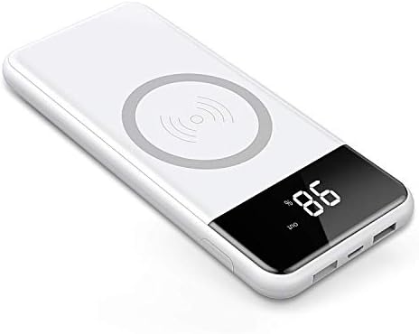 Qi Wireless Portable Charger, Udenx 20000mAh Fast Charging Power Bank with LED Digital Display External Battery Pack 2 in 1 for iPhone X, iPhone 8, 8 Plus, iPad, Samsung Galaxy S8, S8 Plus (White)