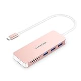 LENTION USB-C Hub with USB 3.0 Ports and SD/TF Card Reader Compatible New MacBook Air, 2019-2016 MacBook Pro 13/15 (Thunderbolt 3), ChromeBook and More, Multi-Port Type C Adapter (Rose Gold)