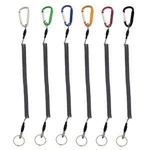 Lix&Rix Coiled Lanyard Safety Rope Steel Wire Inside Retractable Tether with Carabiner 45 Inches Max Stretch for Fishing Boating Hiking Camping Hunting Tools, Pack of 6, Color