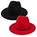Fedora Hats for Women Fashionable Classic Wide Brim Womens Fedora Hat (Black + Red