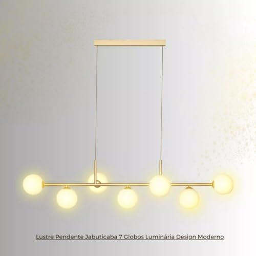 Lustre Pendente Linear 7 Globos de Vidro aluminio soquete para lampadas G9 Dourada Moderno