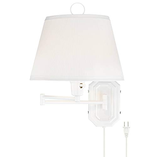Modern Farmhouse Swing Arm Corded Wall Lamp White Plugin Light Fixture