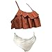 Women Swimsuit Two Piece Retro Off Shoulder High Waisted Ruffled Flounce Print Cut Out Bikini Set