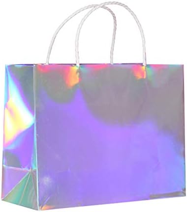 paperist 5pcs Hologram Gift Bags with Cute Christmas Tags, Christmas Gifts Paper Bags Handbags Gift Bags (Hologram, 30x23x12cm)