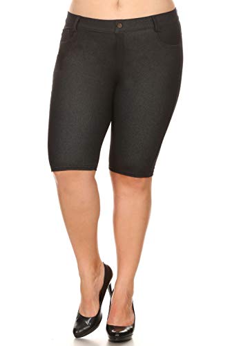 ICONOFLASH Women's 2X Cotton 5 Pocket Bermuda Shorts Plus Size No Muffin Top Stretchy Pull On Denim Like Leggings