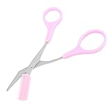 uxcell Beauty Tool Eyebrow Shaping Cut Scissors w Comb Pink Silver Tone