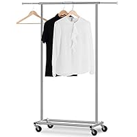 Bextsware Clothes Rack Multi-Function Garment Rack, Heavy Duty Commercial Grade Clothes Rolling Rack on Wheels with Expandable Collapsible Clothing Rack,Holds up to 150 lbs,Chrome