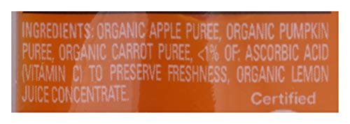 HAPPY BABY ORGANICS STAGE 2 BABY FOOD POUCHES, GLUTEN FREE, VEGAN & HEALTHY SNACK, CLEARLY CRAFTED FRUIT & VEGGIE PUREE, APPLE PUMPKIN & CARROTS, 4 OUNCES (PACK OF 1)