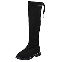 WUIWUIYU Girls Fashion Side-Zip Over Knee High Suede Boots Princess Shoes Black Size 1 M