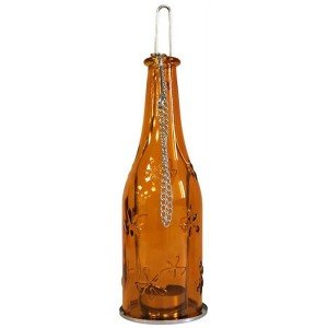 GOYAL Glass Hanging Tea-Light Holders Bottles, Size: 9 inch x 2.5 inch, Reusable Tea Light Holder/Comes with a Hanging Chain(Set of 2) Yellow and Orange