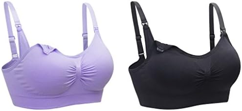 2PACK Nursing Bra Wireless bra Women's Sleeping Maternity Bra Breastfeeding Bra,Black+purple 2pcs/Pack,X-Large