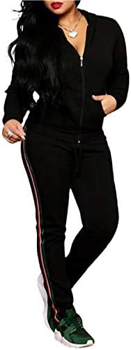 Womens 2 Piece Outfits Tracksuit Stripe Zipper Jacket + Sweatpants Sweatsuits