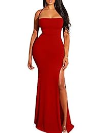 YMDUCH Vestido maxi de cóctel sin tirantes, sin espalda, sin cordones, con cordones, para mujer