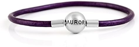 Brand new Aurora Plain Purple Genuine Leather Charm Bracelet with round sterling silver Clasp & optional Stopper S925, Purple Leather bracelet & Stopper, Leather Jewellery for man, fits Pandora