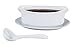 HIC Gravy Sauce Boat with Attached Saucer and 1-Ounce Serving Ladle, Fine Porcelain, White, 18-Ounce Capacity