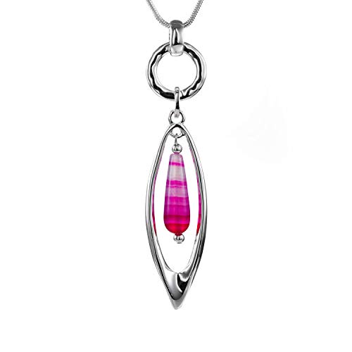 Necklace for Women Fashion Jewelry Long Natural Stone Pendant Statement Silver Necklaces with Gift Box (Pink)