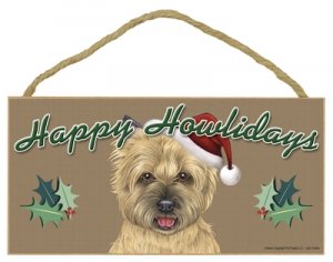“Happy Howlidays” Wooden Sign – Cairn Terrier (tan)
