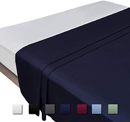 COK Full Size Solid Blue Color Top Flat Sheet, Ultra Soft Polyester Microfiber Bed Sheet - Extra Breathable & Cooling Sheet - 1 Pack (Navy Blue, Full)