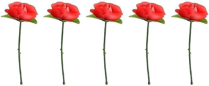 Zhhuoc 5-Pack Collapsible Rose Magic Tricks - Instant Flower Appearance Illusion for Close-Up Magic Shows, Street Performances and Party Pranks | Flexible Alloy Petals (Crimson Red)