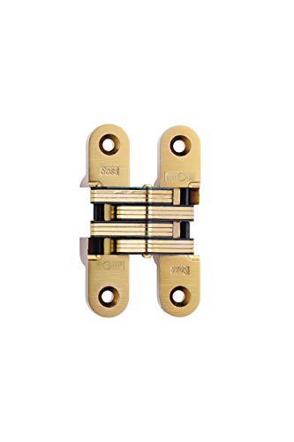 Soss Mortise Mount invisible Hinge con 4 fori, zinco, finitura in ottone satinato, 4 foglie foglia di altezza, 2,5 cm larghezza, 1 – 7/40,6 cm – 5/20,3 cm spessore, # 14 x 1 – 1/5,1 cm Screw size