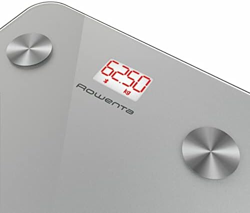 Rowenta goodvibes life br9600 - balança de banheiro inteligente com medidor de gordura corporal e imc, armazena até 10 medidas corporais, visor de led grande, plataforma de vidro, capacidade de até 160 kg