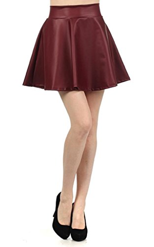 Ola Mari Faux Leather Mini Skater Skirt, Small, Burgundy