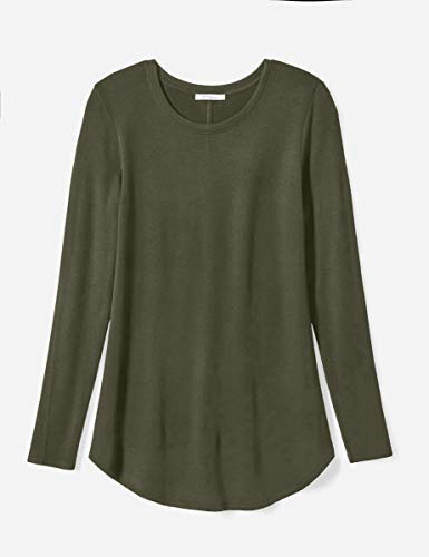 AMAZON ESSENTIALS WOMEN’S SUPERSOFT TERRY REGULAR-FIT LONG-SLEEVE SHIRTTAIL HEM SHIRT (PREVIOUSLY DAILY RITUAL), OLIVE, X-SMALL
