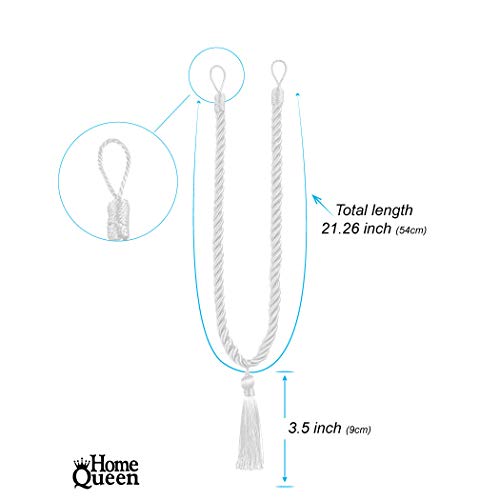 Home Queen Decorative Tassel Rope Tie Backs for Window Curtain, Hand Knitting Buckle Cord Drapery Tieback, Set of 6, Silver