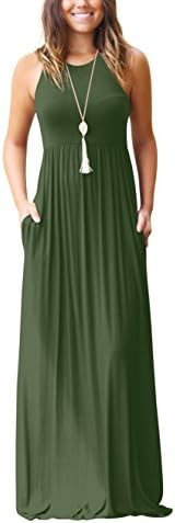 ZIOOER Women's Sleeveless Racerback Loose Plain Maxi Dresses Casual Long Pockets Dresses