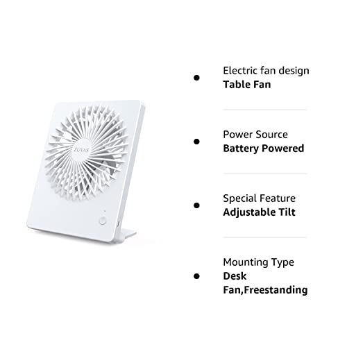 Zuvas Desk Fan Battery Operated , Rechargeable 180°Tilt Folding