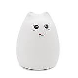 SCOPOW Children Night Light Silicone Cat Smiley [ Sensitive Tap Control, USB Rechargeable, Warm / White Light, 7-Color Breathing Light ] Portable Lamp Nursery for Gift Baby Adult Bedroom