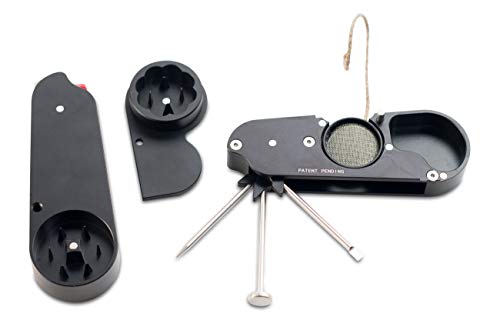 The Omni 8-in-1 Deluxe Smoking Accessory: Durable Herb and Spice Grinder Multi-Tool and Lighter Case (Classic Black)