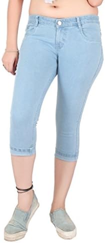 Obeo Cotton Stretchable Denim Material Mid Rise Slim Fit Capree for Women