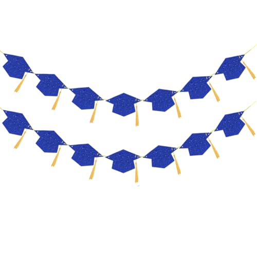 2025 Blue Glitter Graduation Decoration Hats Banners with Tassel Class of 2025 Graduation Banners Garlands for College High School Graduate Party Decorations