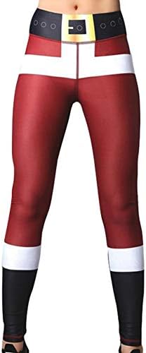 helegeSONG Christmas Sport Leggings Dress Up for Women, Snowman Santa Claus Stripe Print Tights, Stretch Yoga Sweat Pants Xmas Trousers Decor Wine Red M