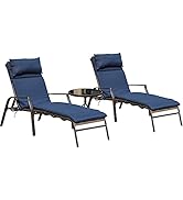 LOKATSE HOME 3 Pieces Outdoor Patio Chaise Lounges Chairs Set Adjustable with Folding Table, Dark...