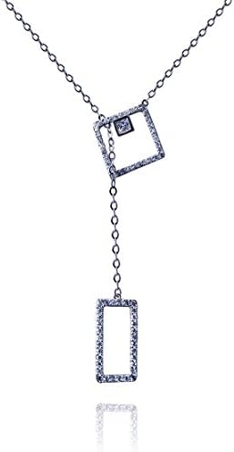 Kigmay Jewelry 925 Sterling Silver CZ Open Square and Rectangular lariat Y Necklace For Women