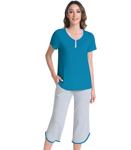 NACHILA Bamboo Viscose Pajamas for Women Short Sleeve Henley Capri Pjs Set at Amazon